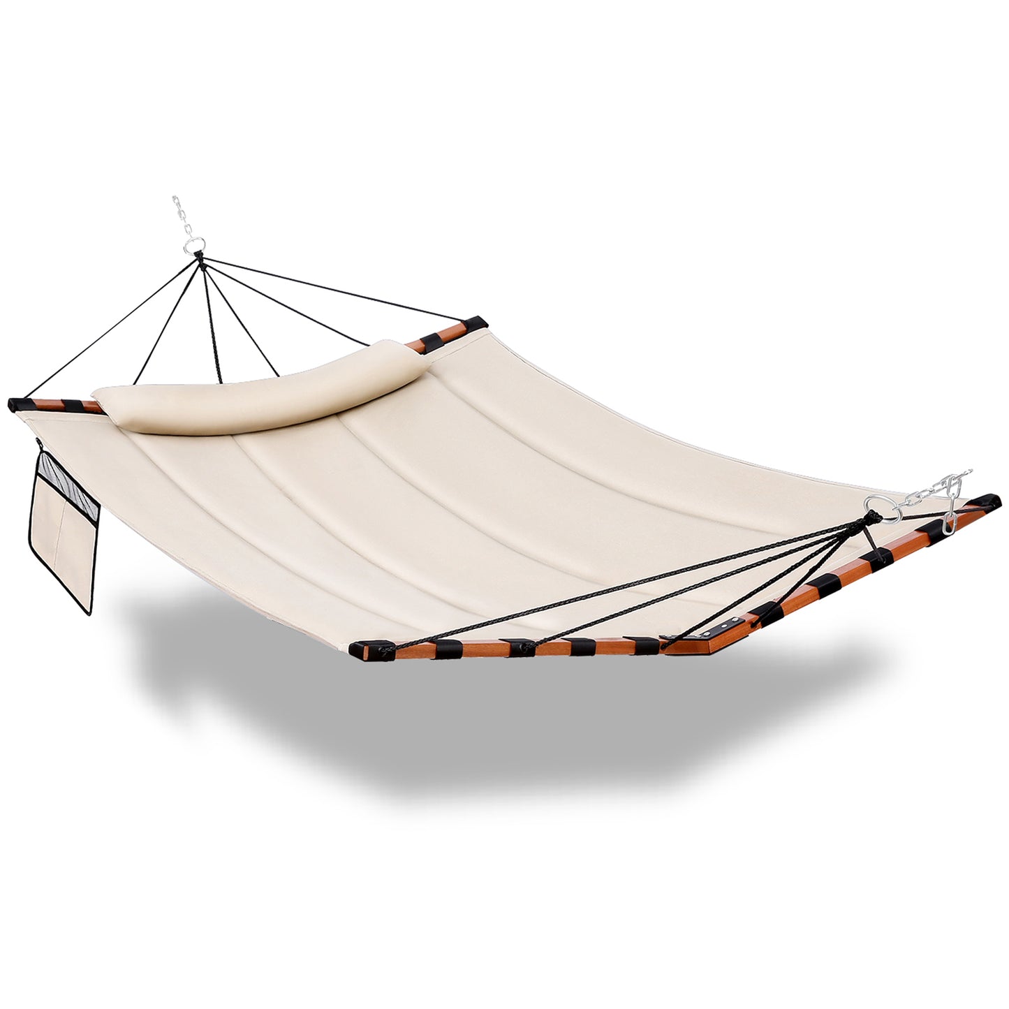 TegerDeger 12FT 2 Person Hammock Large Hammock 450LB Capacity with V Shaped Hardwood Spreader Bar & Nylon Rope for Outside, Patio, Garden, Backyard, Beach, Poolside - Beige