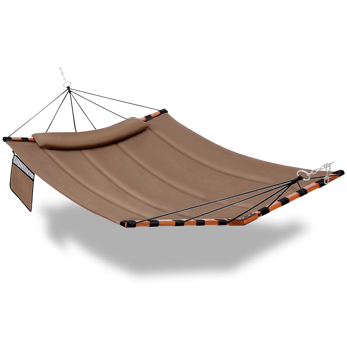 TegerDeger 12FT 2 Person Hammock Large Hammock 450LB Capacity with V Shaped Hardwood Spreader Bar & Nylon Rope for Outside, Patio, Garden, Backyard, Beach, Poolside - Brown