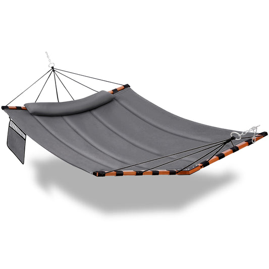 TegerDeger 12FT 2 Person Hammock Large Hammock 450LB Capacity with V Shaped Hardwood Spreader Bar & Nylon Rope for Outside, Patio, Garden, Backyard, Beach, Poolside - Gray