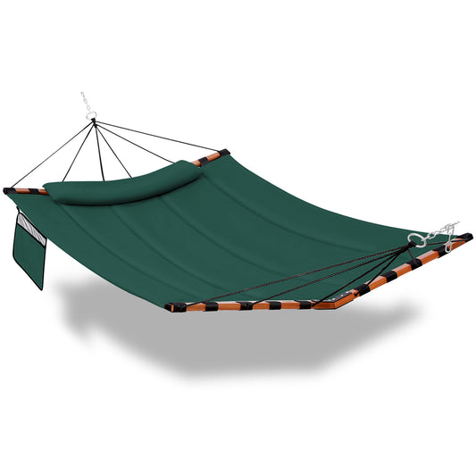 TegerDeger 12FT 2 Person Hammock Large Hammock 450LB Capacity with V Shaped Hardwood Spreader Bar & Nylon Rope for Outside, Patio, Garden, Backyard, Beach, Poolside - Dark Green