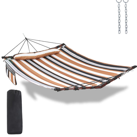 12FT 2 Person Hammock Large Hammock 450LB Capacity with V Shaped Hardwood Spreader Bar & Nylon Rope for Outside, Patio, Garden, Backyard, Beach, Poolside - Coffee Stripes