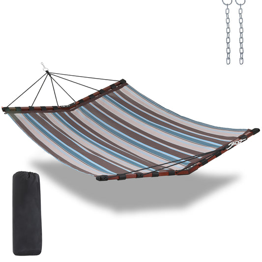 TegerDeger 12FT 2 Person Hammock Large Hammock Quick Dry 450LB Capacity with V Shaped Hardwood Spreader Bar & Nylon Rope for Outside, Patio, Garden, Backyard, Beach, Poolside - Brown Stripes