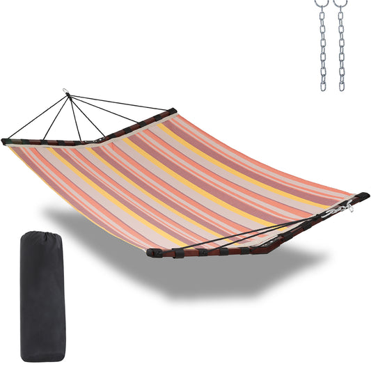 TegerDeger 12FT 2 Person Hammock Large Hammock Quick Dry 450LB Capacity with V Shaped Hardwood Spreader Bar & Nylon Rope for Outside, Patio, Garden, Backyard, Beach, Poolside - Coral Red Stripes