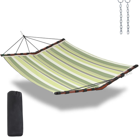 TegerDeger 12FT 2 Person Hammock Large Hammock Quick Dry 450LB Capacity with V Shaped Hardwood Spreader Bar & Nylon Rope for Outside, Patio, Garden, Backyard, Beach, Poolside - Tender Green Stripes